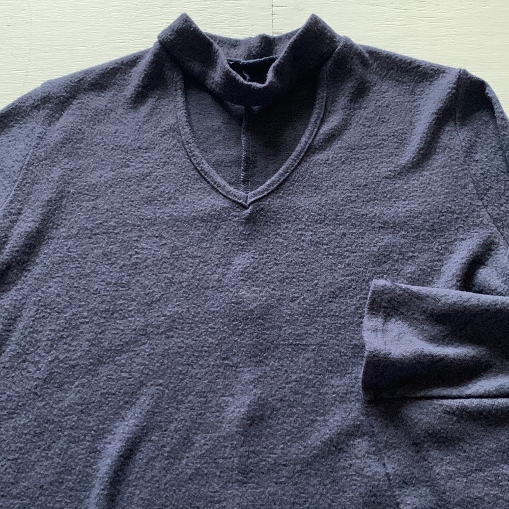 V-neck Blue And Black Swing Tunic with Bell Sleeves Choker Neck size Small - Picture 12 of 14
